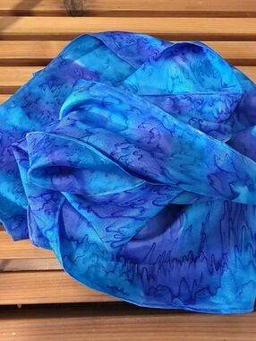 Lovely blues Silk Scarf, Vintage Scarf, blues long scarf hand dyed Long silk